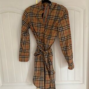Burberry Plaid Belted Shirt Dress (2023)